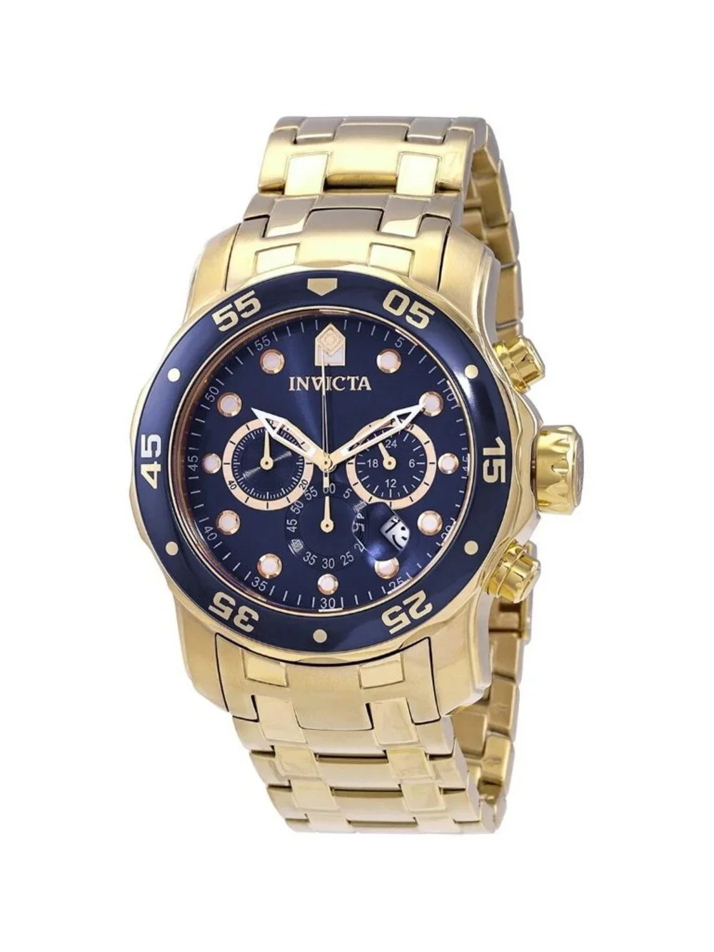 NWT Invicta Pro Diver Chronograph Blue Dial 18kt Gold-plated Men's Watch